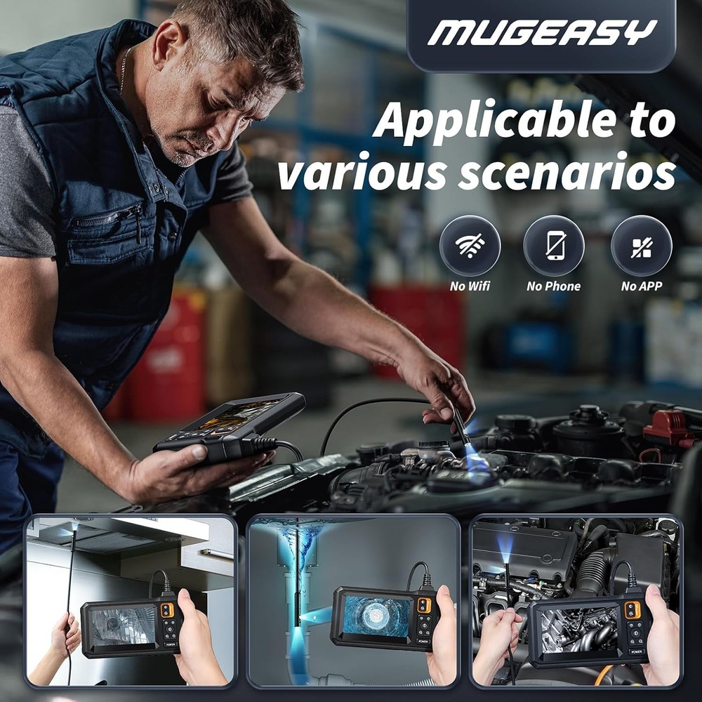 Endoscope Camera with Light, Inspection Borescope Camera with 4.3" IPS Screen, 1