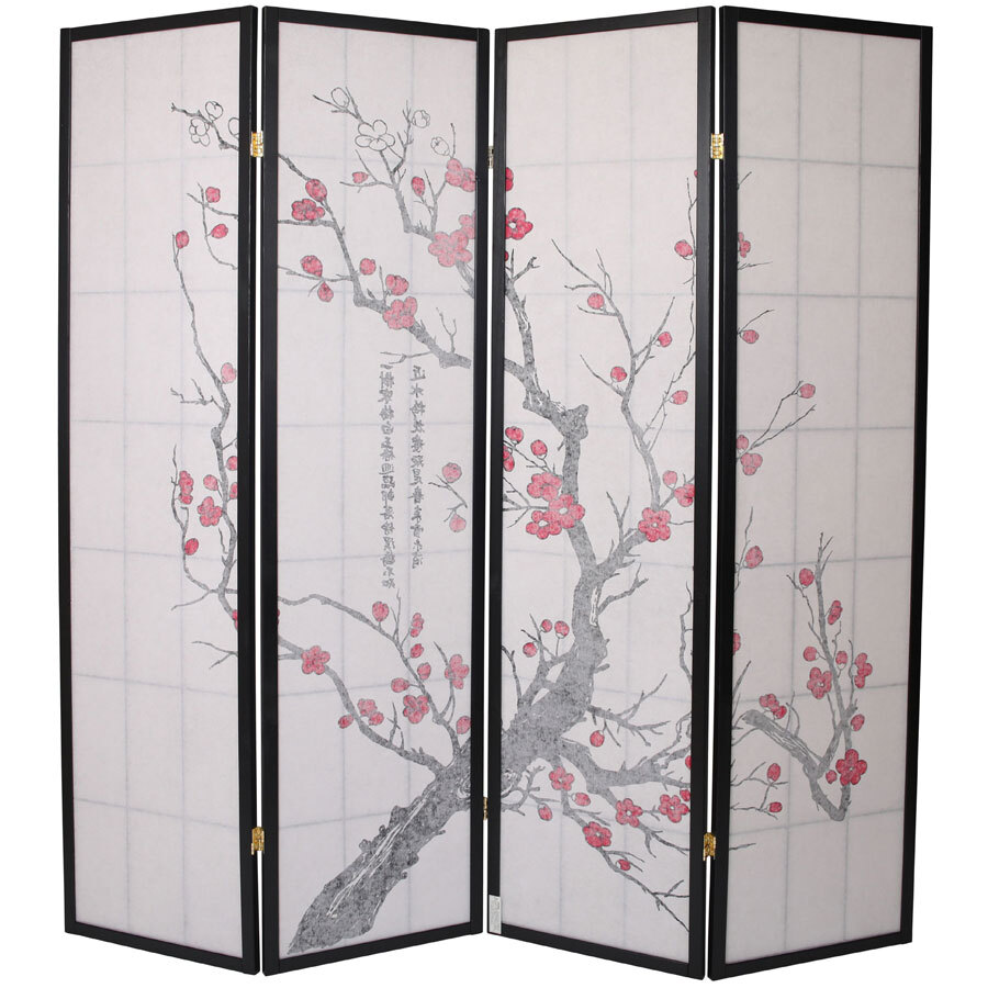 4, 6, 8 Panel Plum Blossom Screen Room Divider White & Black Frame