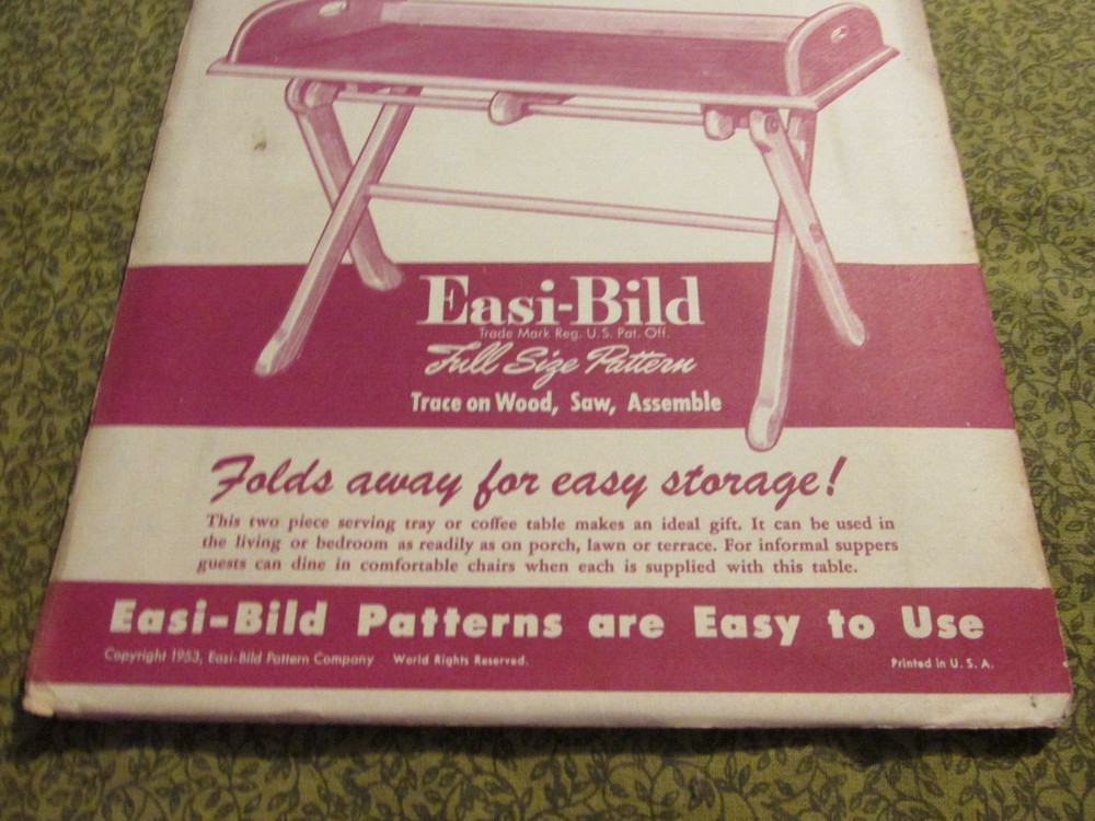 Easi-Bild Build It Yourself PATTERN COMPLETE NO. 52 Serving Tray Table Folding