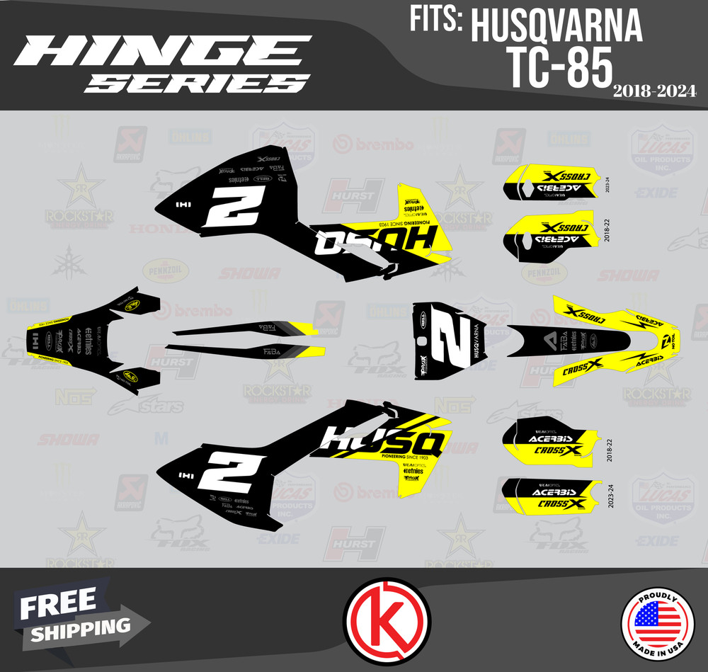 Graphics Kit for  Husqvarna TC85 (2023-2024)  Hinge - YELLOW