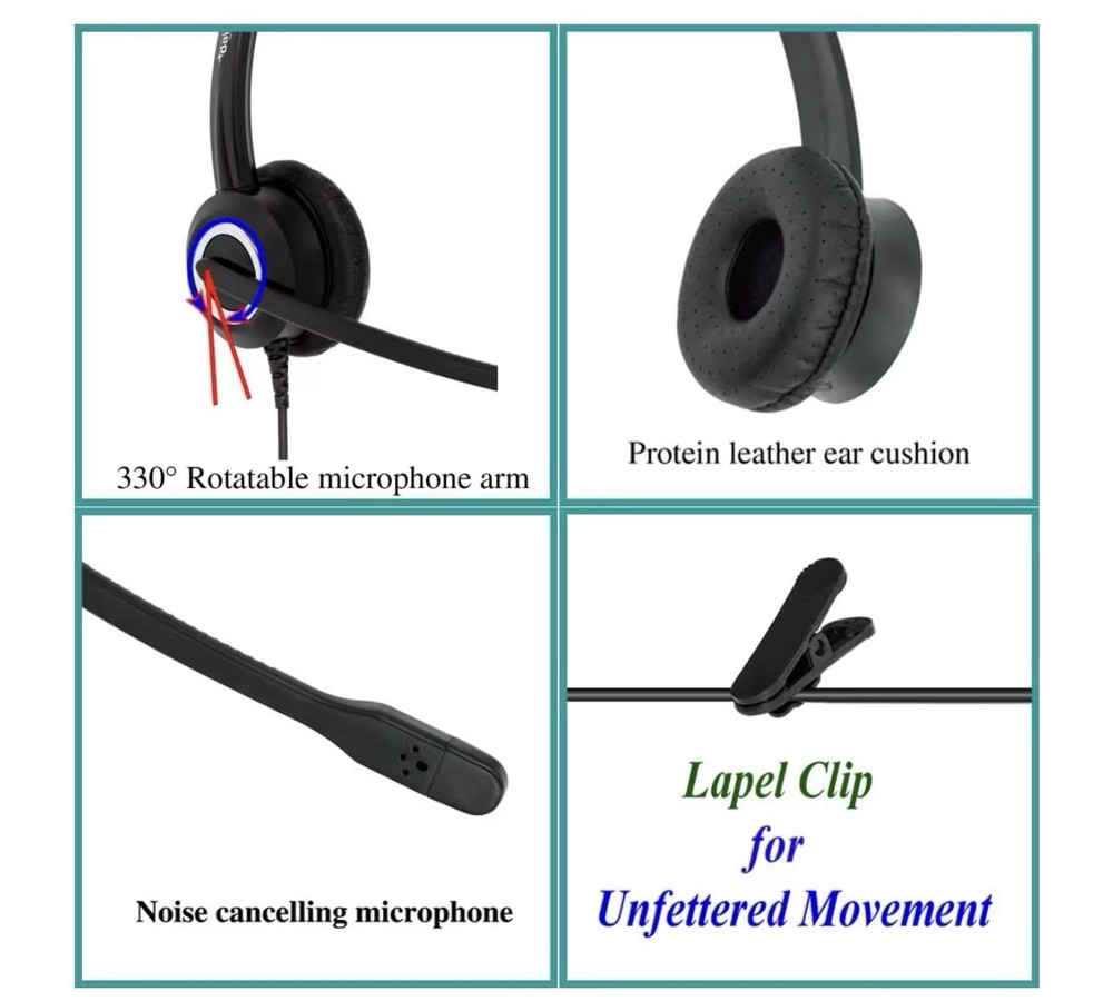 Polycom Phone Headset Noise Cancelling Mic RJ9 U10P Bottom Cable Compatible New