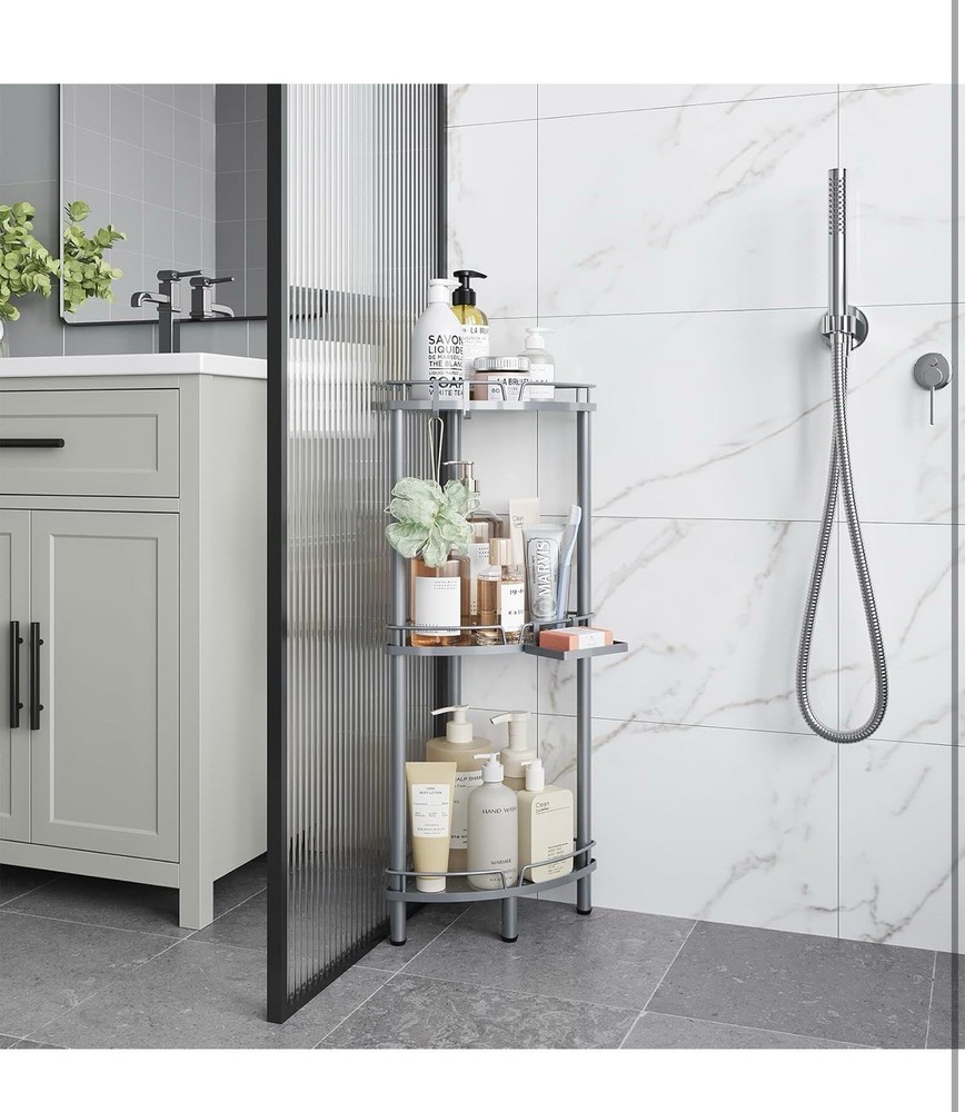 3 Tier Corner Shower Caddy Standing Rustproof Metal Organizer Adjustable ELYKEN