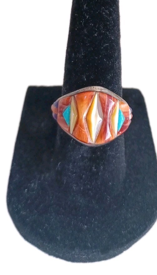Southwestern Style Multiple Stone Ring. 925 Silver Size 7 New