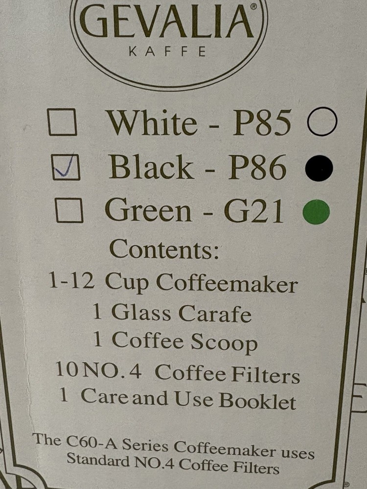 GEVALIA KAFFEE PROGRAMMABLE 12-CUP COFFEEMAKER BLACK MODEL C60-A NEW