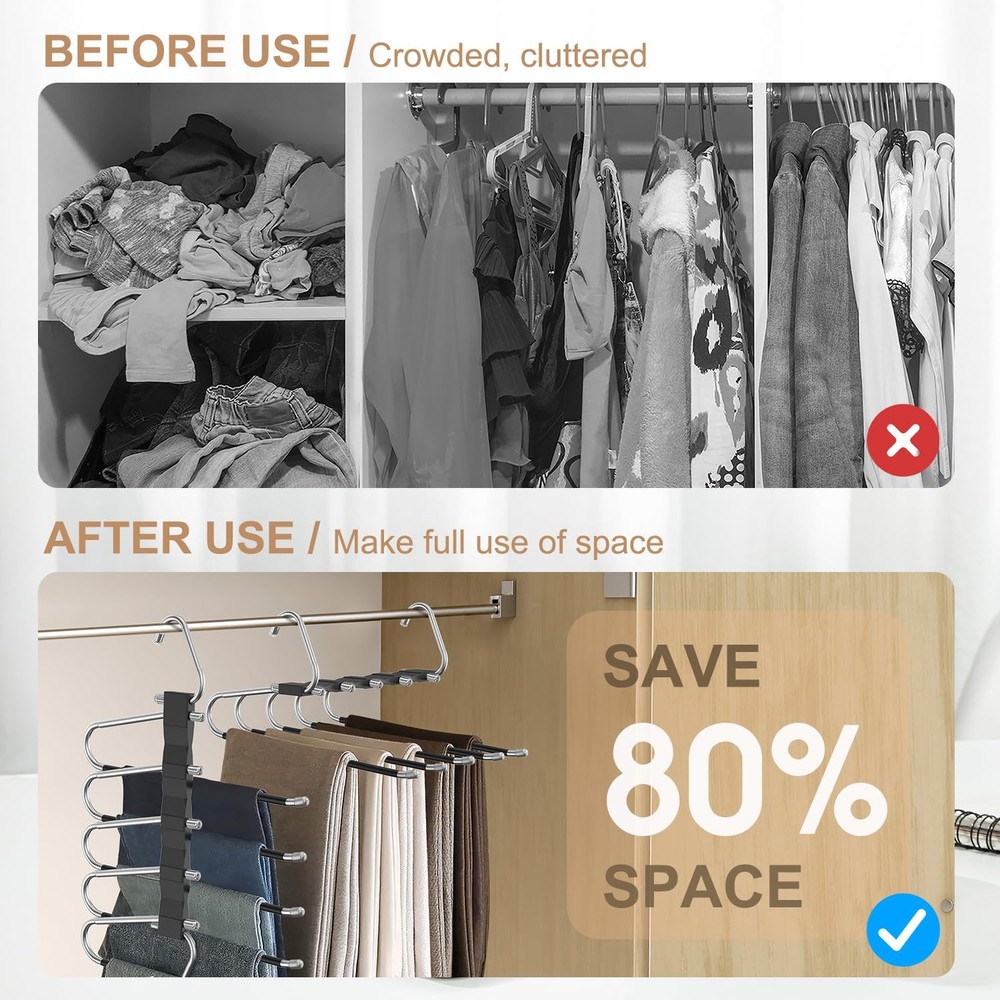 2 Pack Pants Hangers Space Saving Antislip Multifunctional Pants Rack Thickened