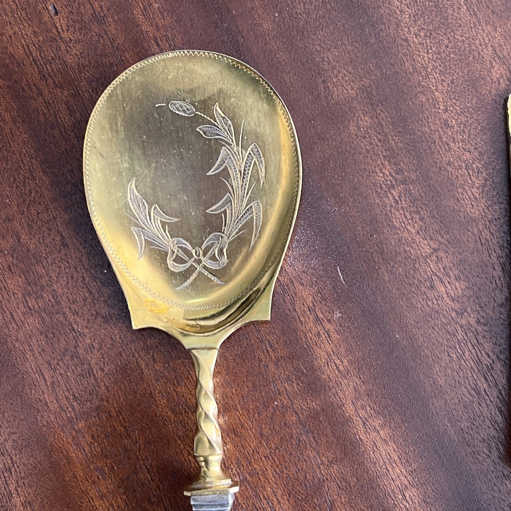 Vintage 800 Silver & Gold Cake Knife & Spoon