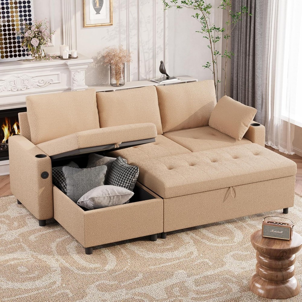3 in 1 Pull Out Sofa Bed Sleeper Sofa with Storage Chair Sectional L Shape Couch