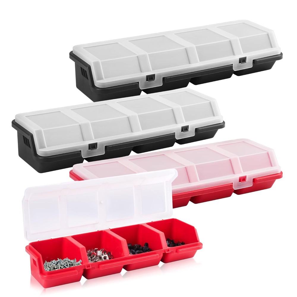 Duogalia 4 Pack Screw Organizer Box with Lids 4 Compartments Tool Bin Stackab...