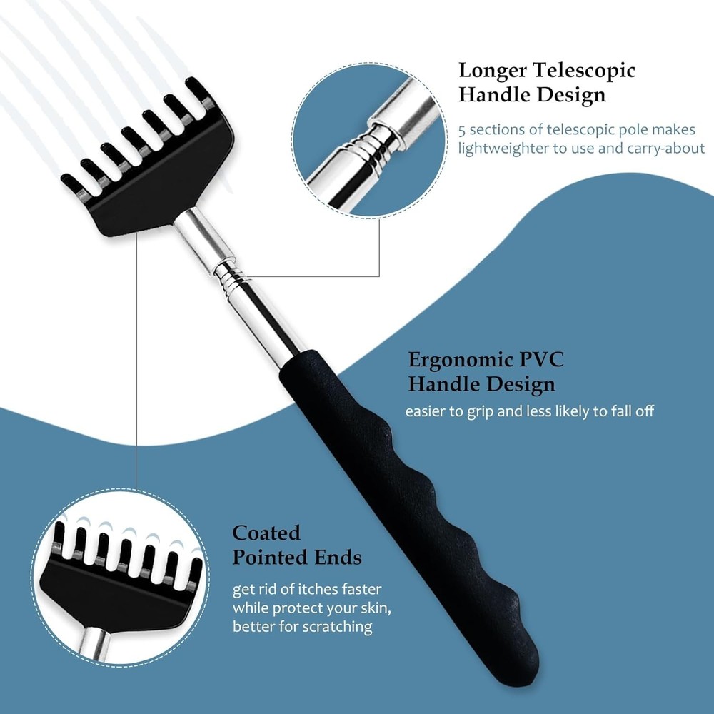 3 Pack Extendable Back Scratcher, Stainless Steel Portable Telescoping Back