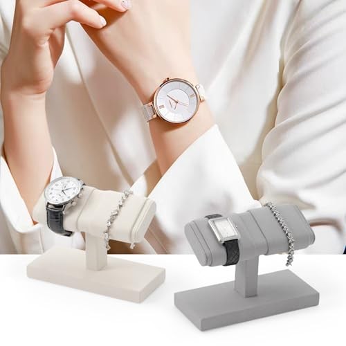 Double Watch Stand Display - Luxury Watch Holder with Soft Microfiber Grey