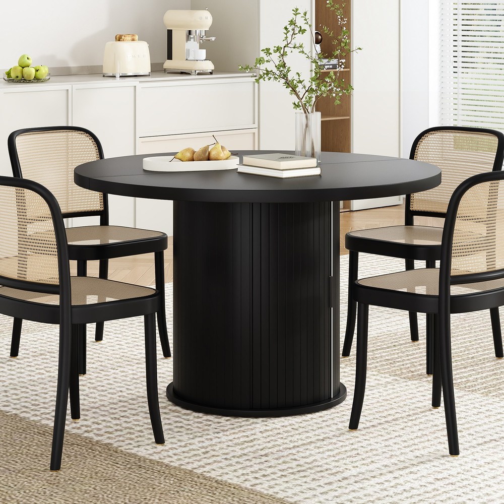 43" Round Dining Table for 4 People, Small Wood Kitchen Table with Sturdy Meta