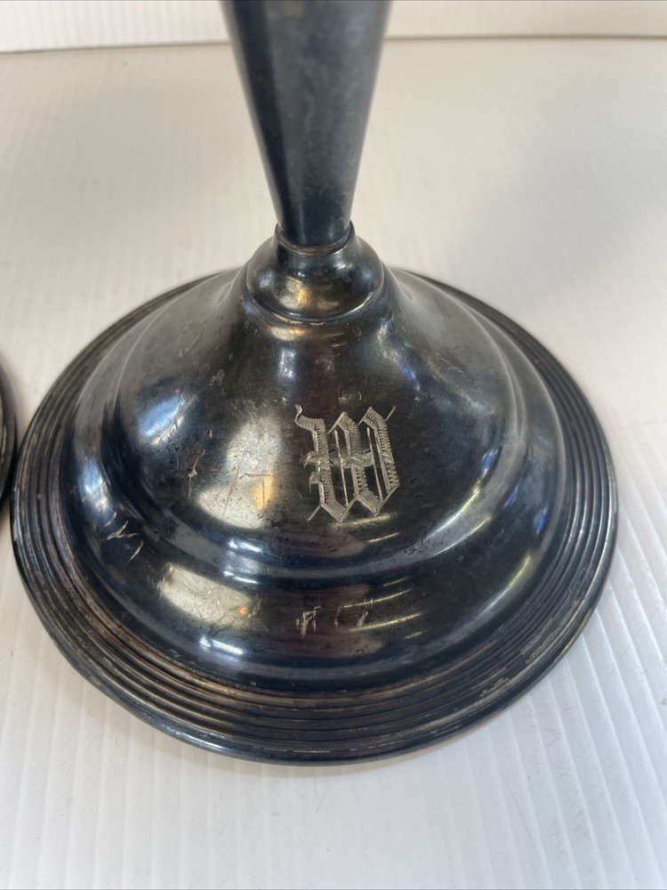 Antique E. B. Webster & Son Silverplate Pair Candle Stick Holders Spiderweb 2701