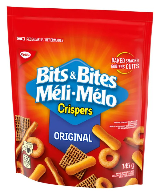Crispers Bits & Bites Original Snack and Cracker Mix, 145g (3 Pack)