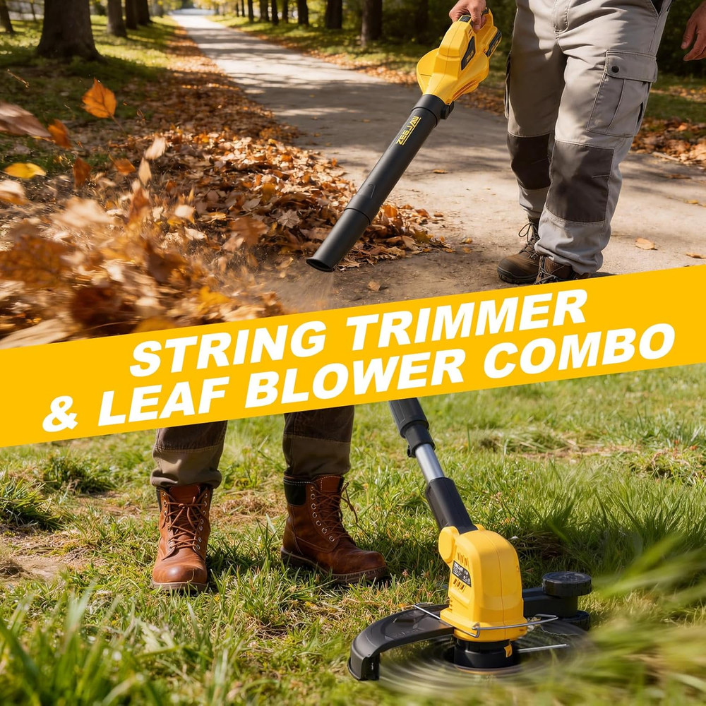 2-In-1 Leaf Blower + 12-Inch 20V Cordless String Trimmer Combo Kit, 8 Pcs Replac