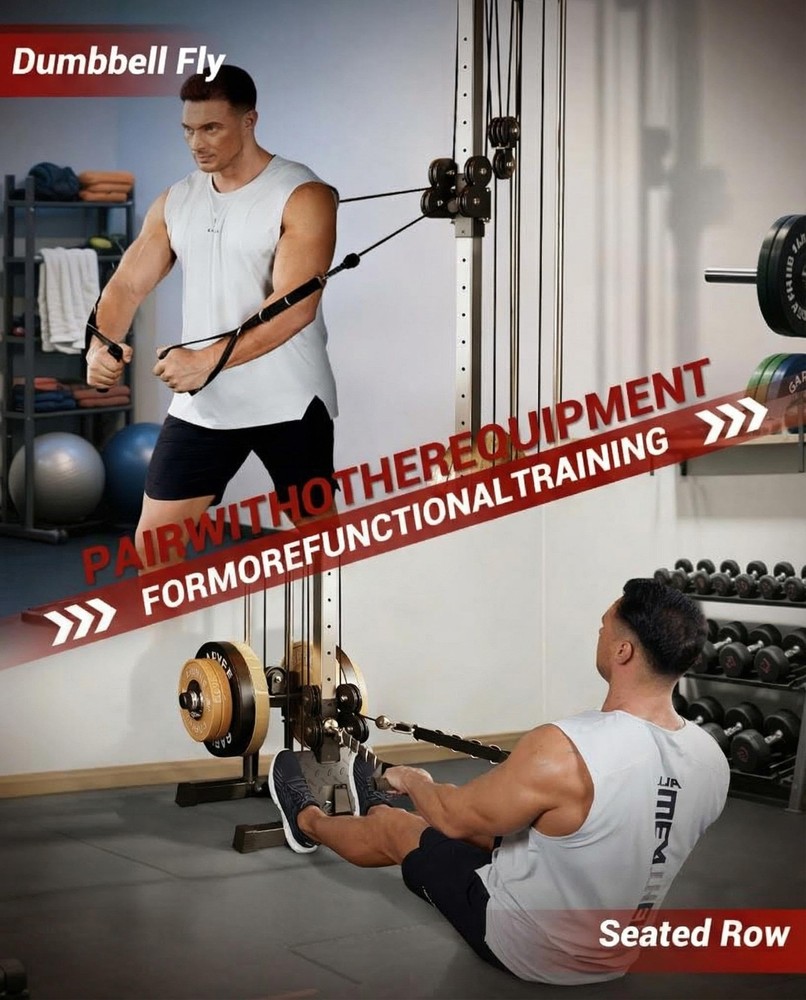 Wall Mount Cable Machine LAT Pulldown Machines W/19 Positions Dual Pulley System