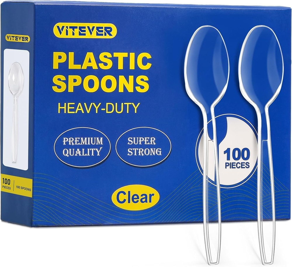 [] Clear Plastic Spoons Heavy Duty, Premium Disposable Spoons, Durable