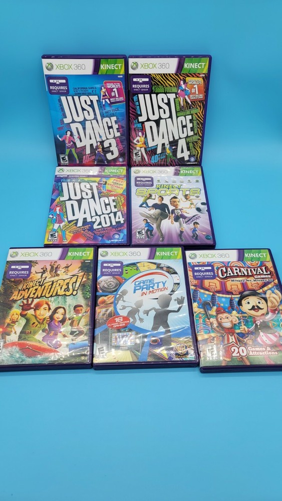 Microsoft Xbox 360 Kinect Sensor Bar With 7 Games Lot Tested