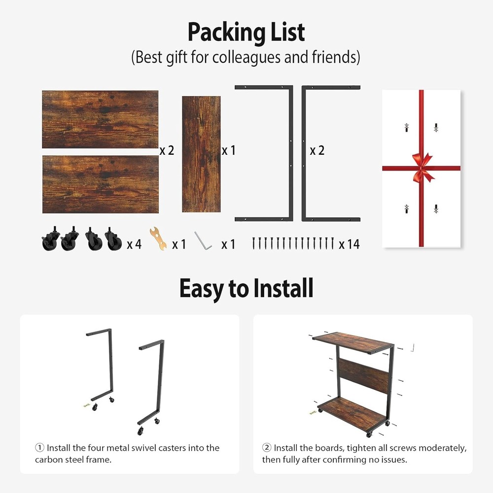 Office Mobile Cart for Books, Printer, Computer CPU Organizing - Walnut Color