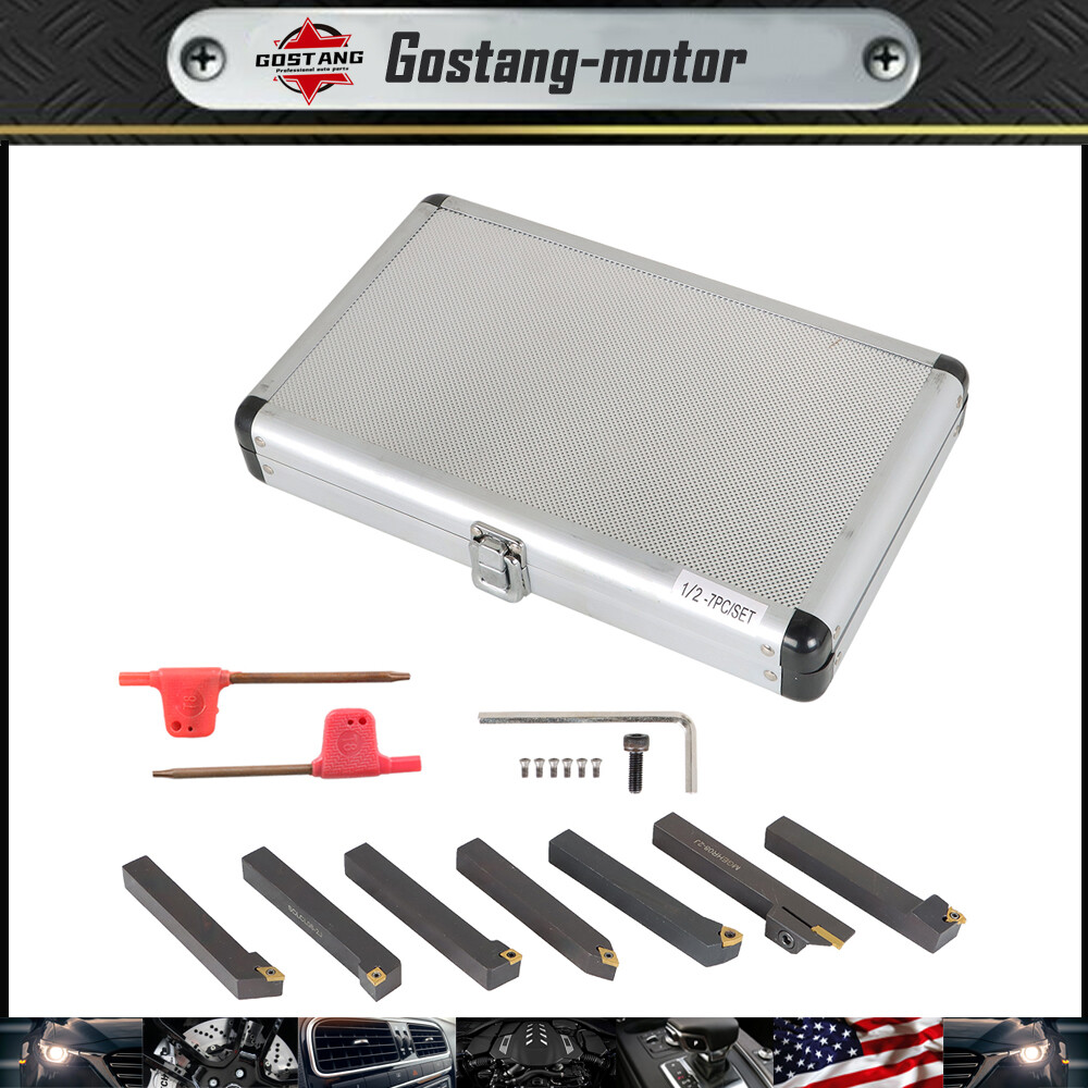 7PC Carbide Indexable Turning Tool 1/2" Lathe Tool Bit Set Thread Insert+Holder