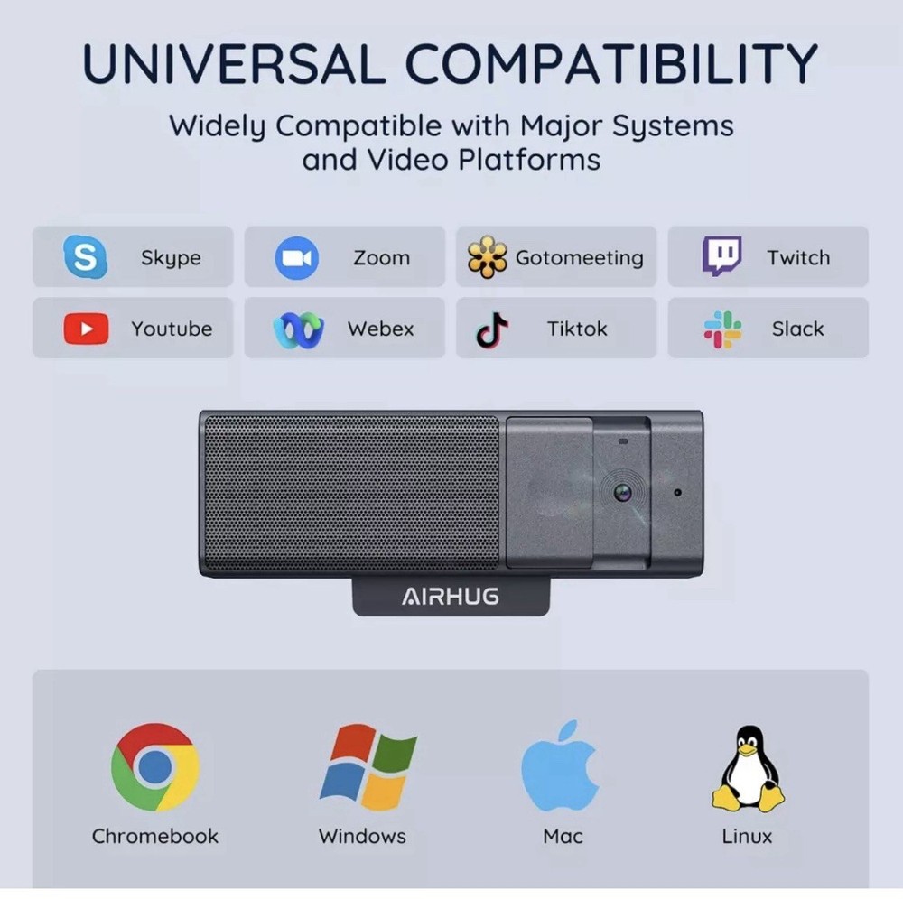 AIRHUG 3 in 1 Webcam - 1080P Webcam with Microphone and Speaker, USB Webcam with