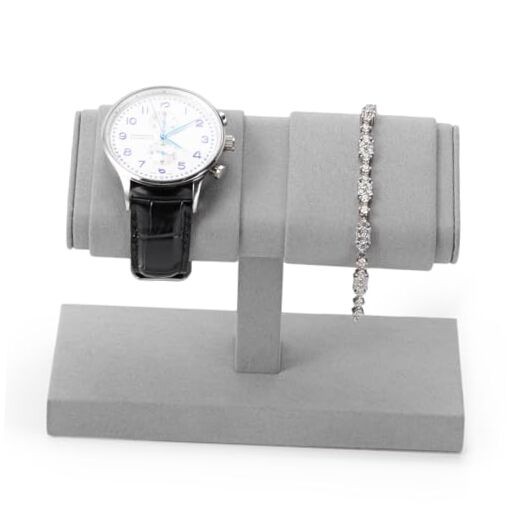 Double Watch Stand Display - Luxury Watch Holder with Soft Microfiber Grey