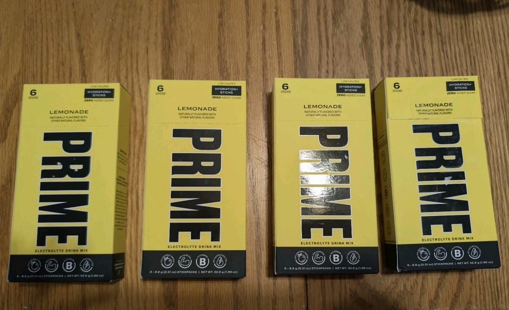 4 Boxes Prime Hydration  Drink Mix -6 Stick Packets Per Box Lemonade