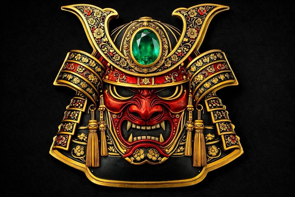 Shaped Samurai Mask  5oz Copper Medal in box (PRE-ORDER)