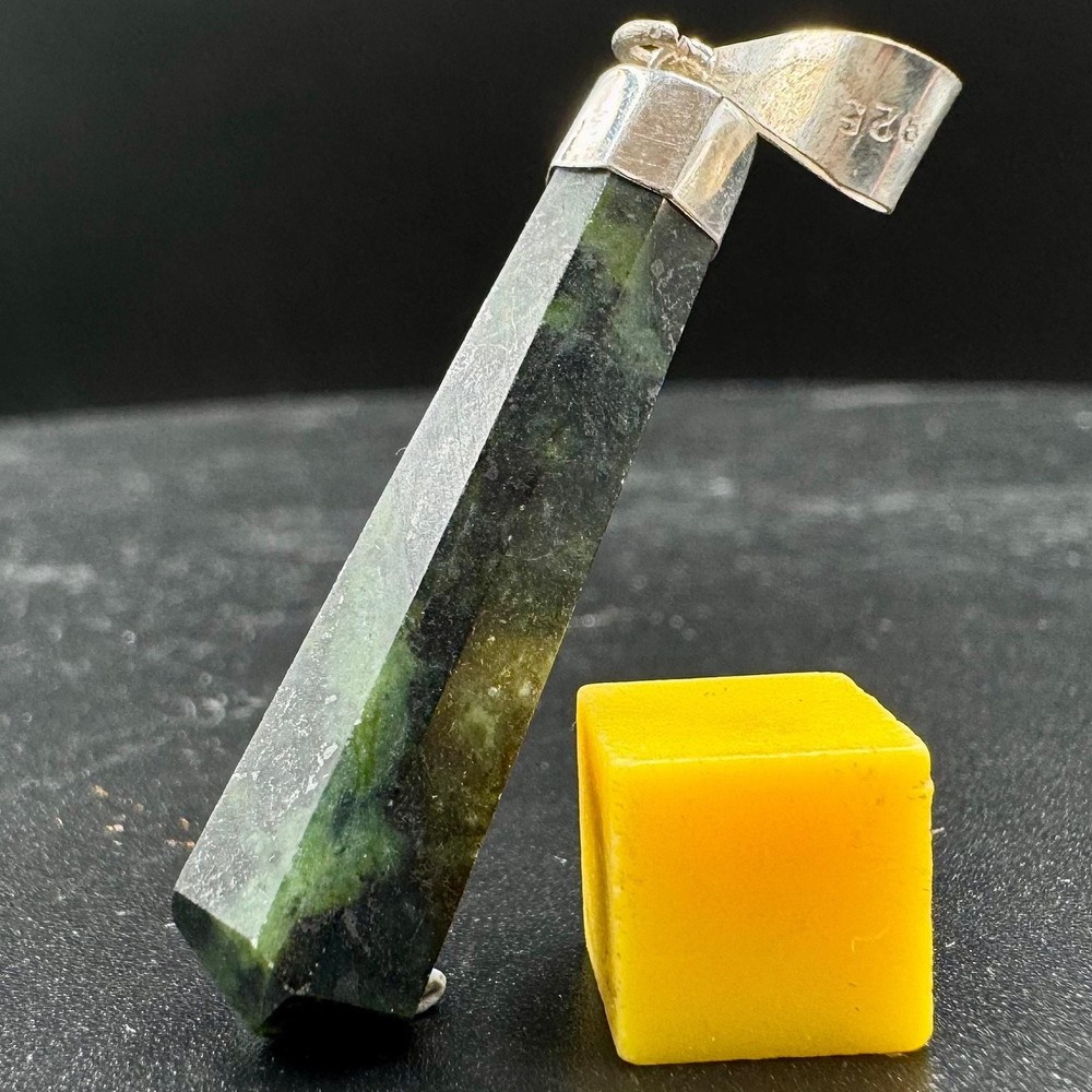 Jade pencil pendant with silver clasp