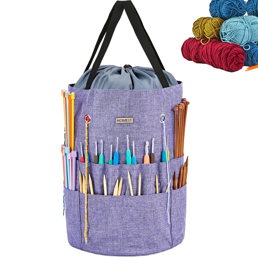 Large Crochet Bag with Customized Front Compartment for Knitting Accessories,...