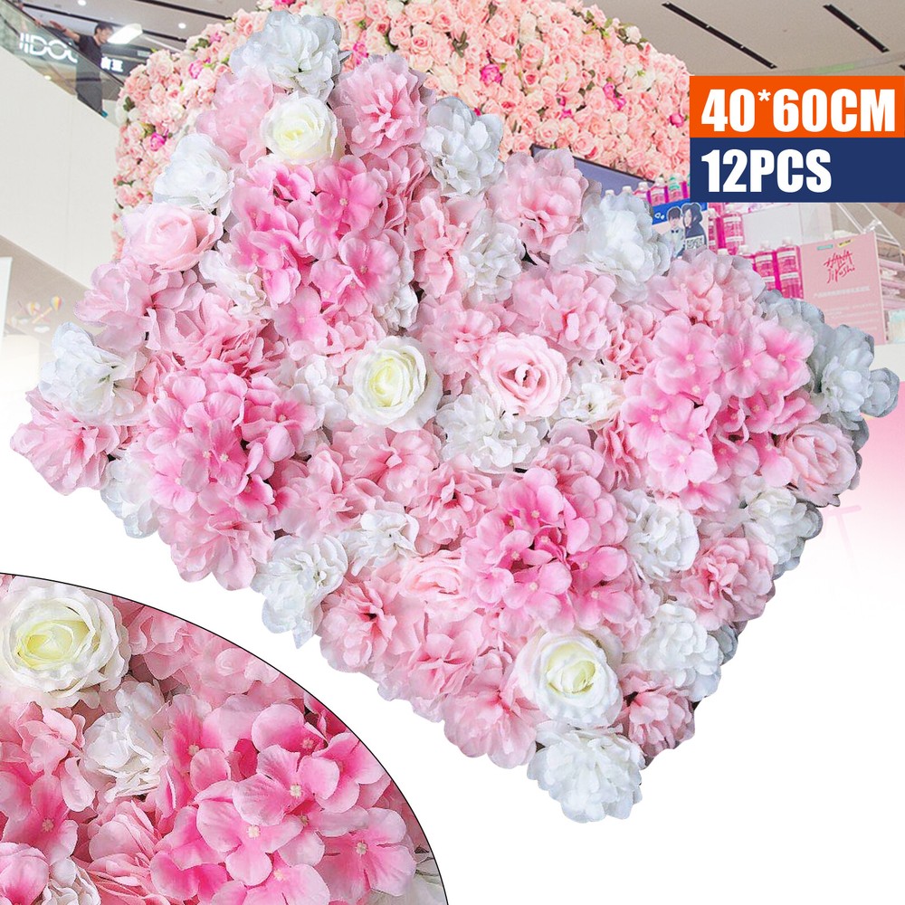 12PCS Artificial Wall Floral Backdrop Decor Flower Wall Panel Artificial Flower