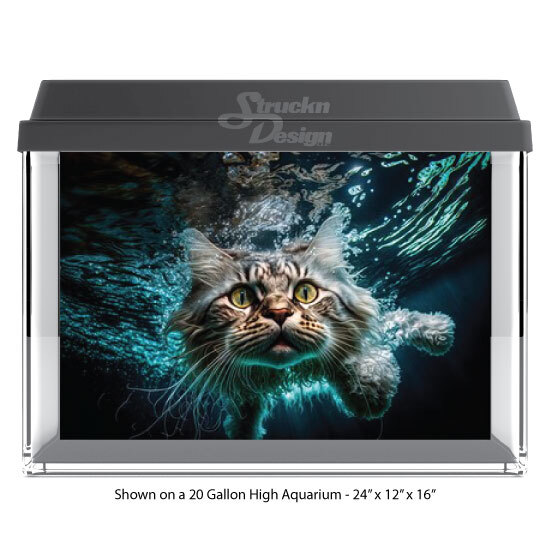 Fluffy Grey Cat Swimming Polyester Fish Tank Glass Backdrop Aquarium Background