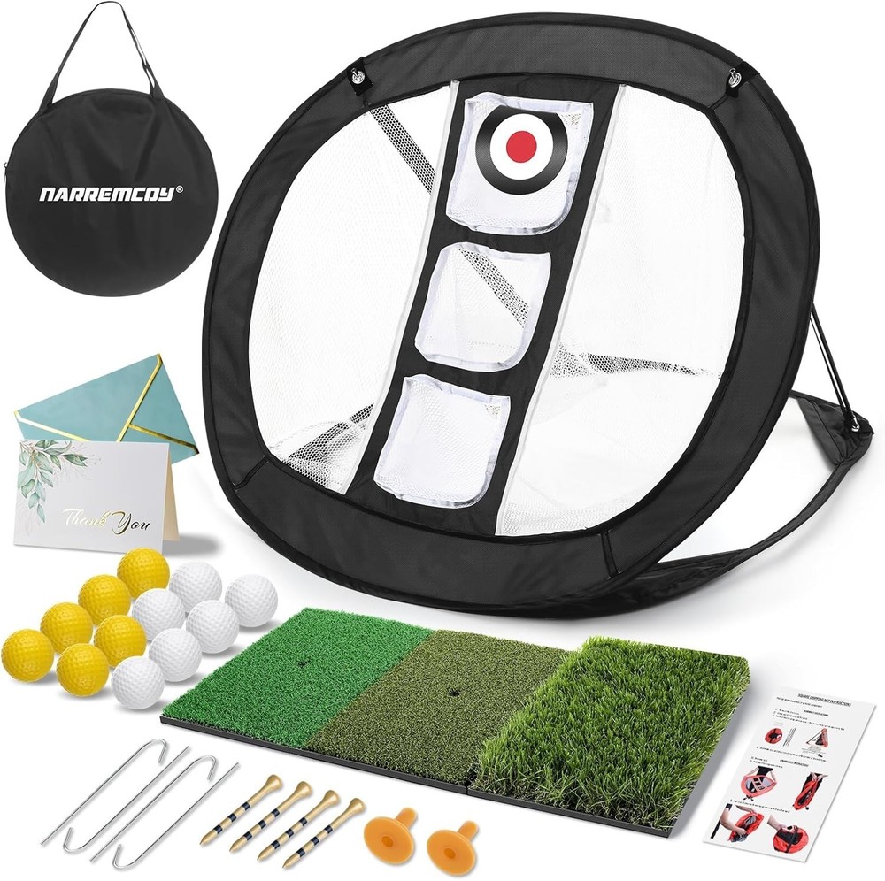Golf Chipping Net with Tri-Turf Hitting Mat Set - Foldable Practice Target, 1...