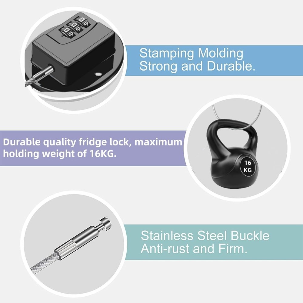 2 Pack Refrigerator Lock - Heavy Duty Combination Fridge Lock, Black