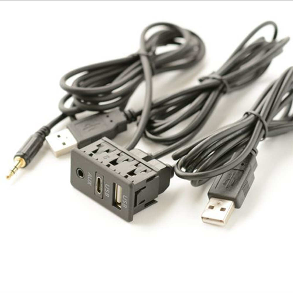 Car Dash Flush Mount AUX Typr C USB Port Panel Extension Cable Adapter 150CM