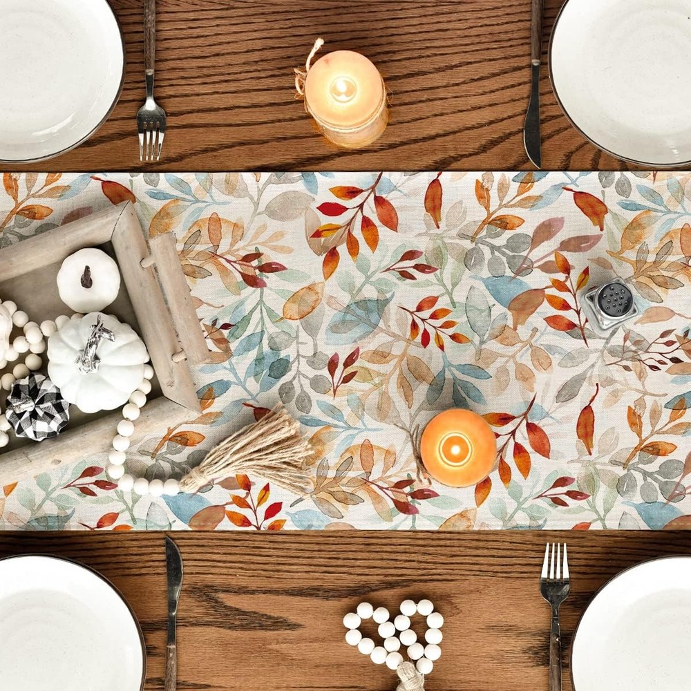 Artoid Mode Beige Eucalyptus Leaves Fall Table Runner, 13 x 72,