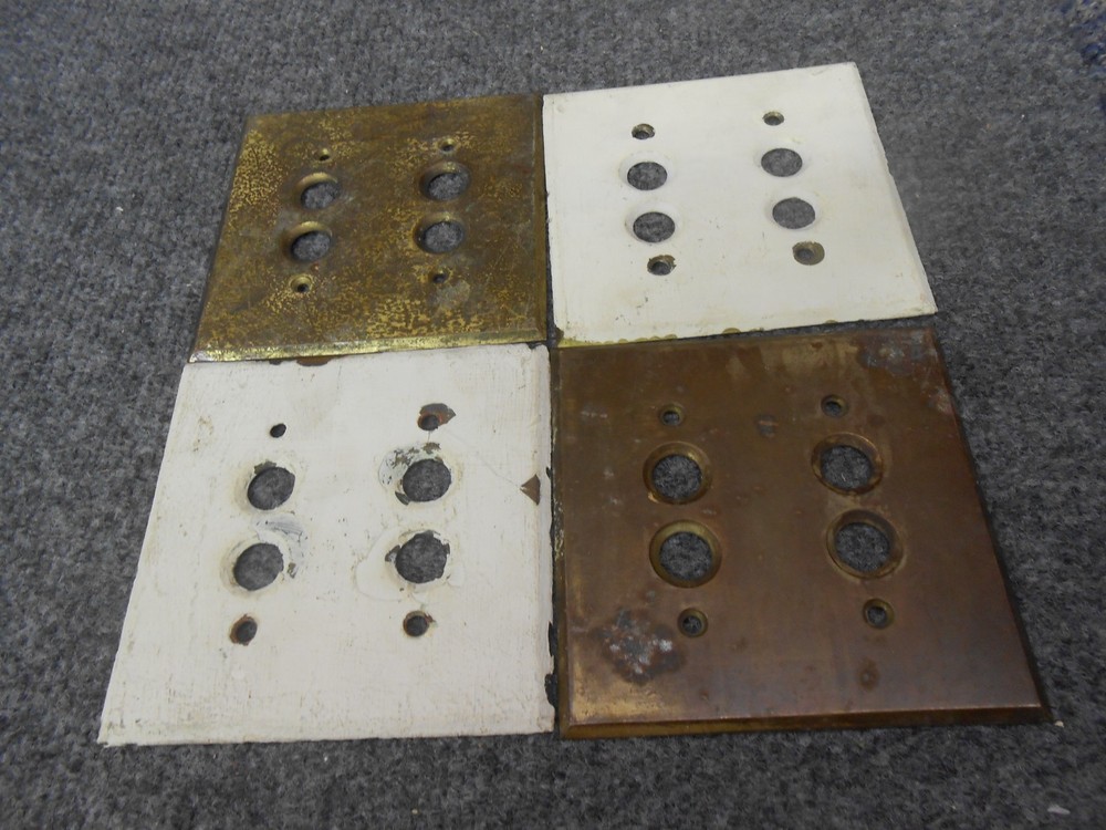 4 BRASS VINTAGE  DOUBLE PUSH BUTTON  LIGHT SWITCH  COVERS