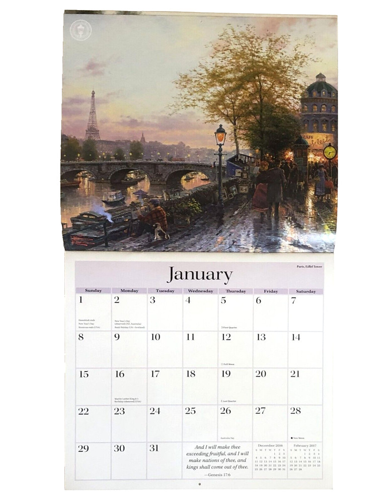 2017 Thomas Kinkade Scripture Calendar Painter of Light Large Wall Format Art