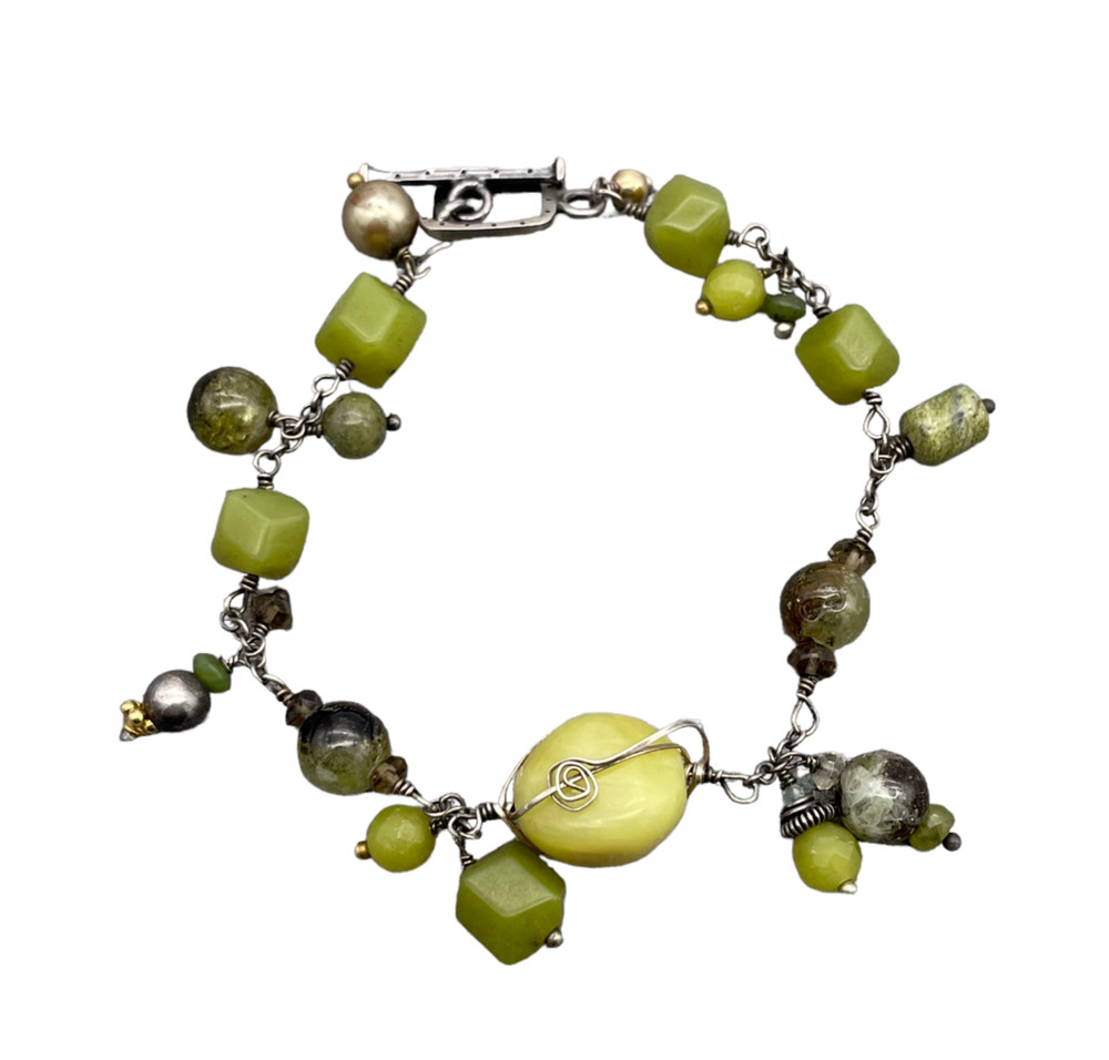 Artisan Faceted Beaded Gemstone Wire Link Chain Bracelet