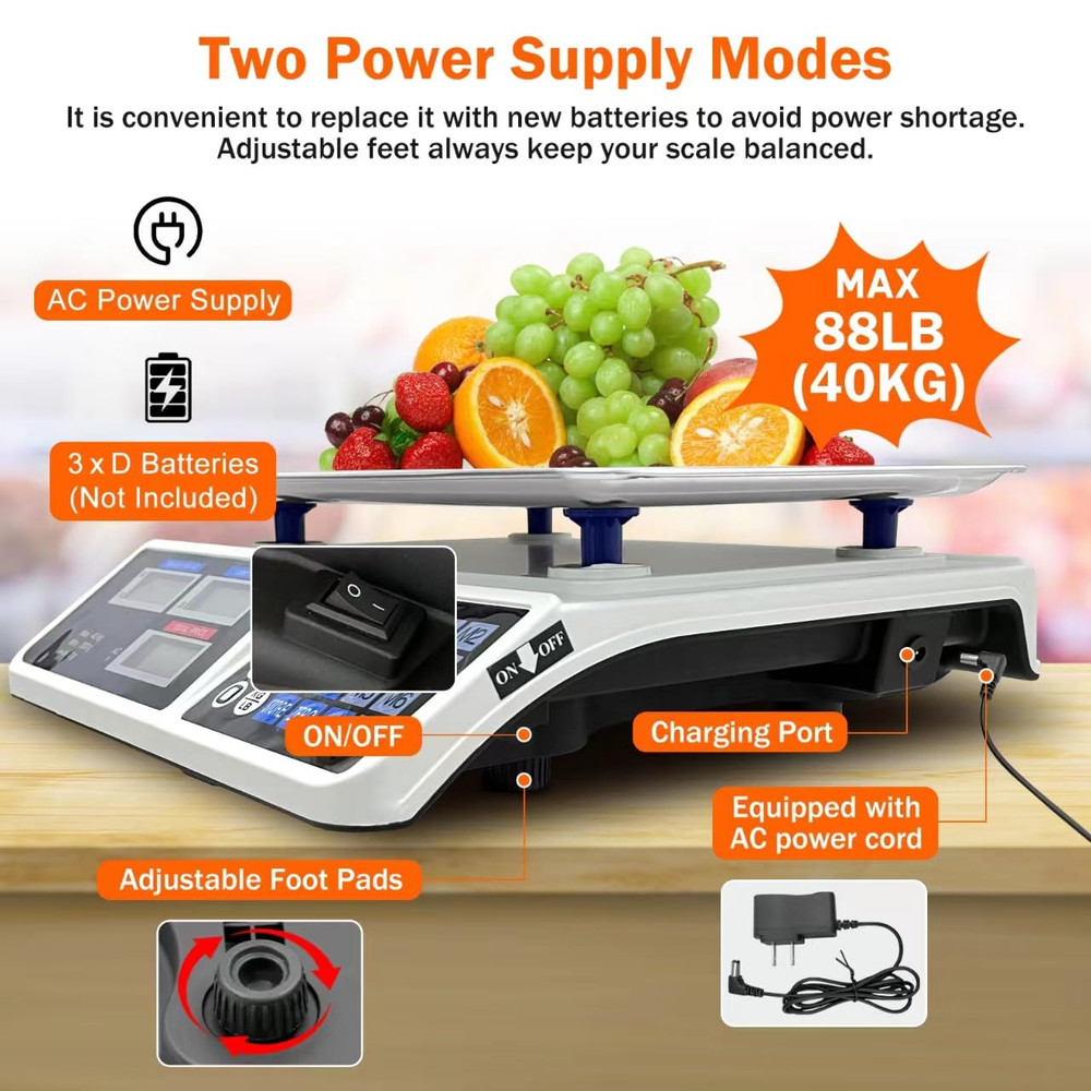 88Lb/40Kg Price Computing Scale, Digital Price Computing Scale with Stainless St