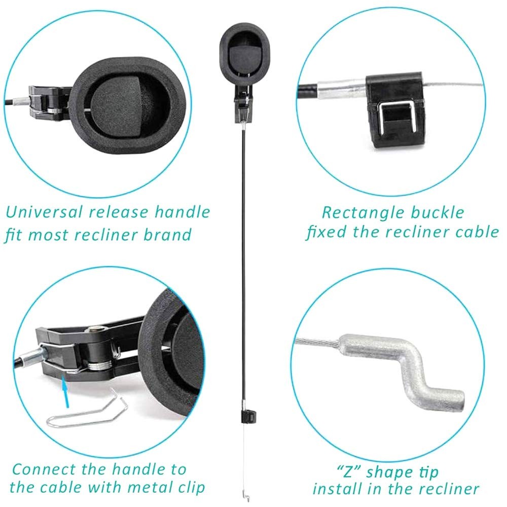 Sofa Chair Recliner Release Pull Handle 3" by 3.5" Replacement Parts with Cable