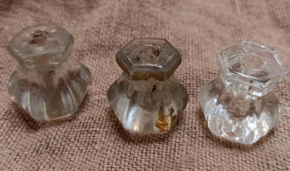 Vintage Solid Glass Drawer Pulls. Set of 3. 1 " each. 6 points.