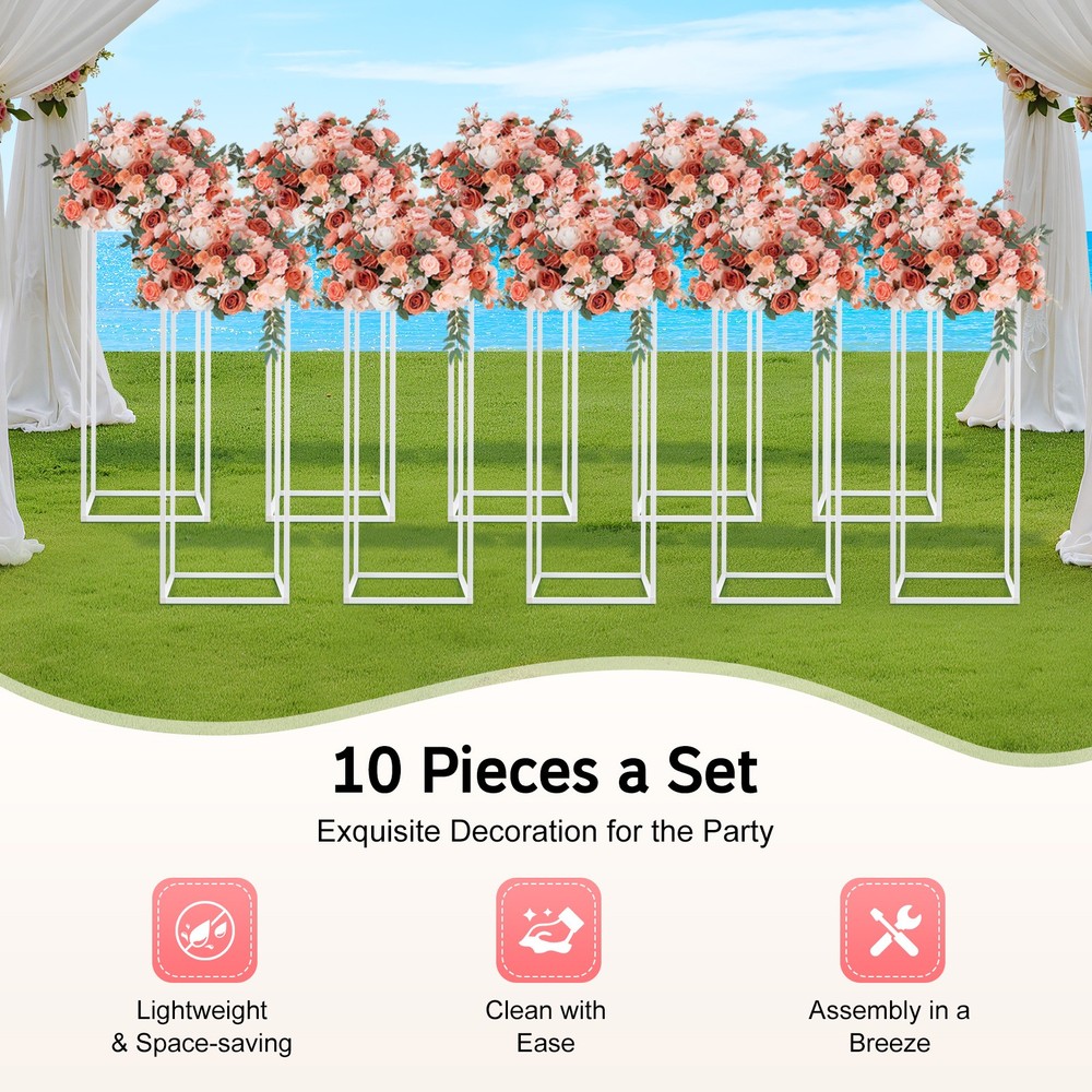 10pcs 23.62 In Wedding Flower Stand Metal Gold Rectangular Display Rack