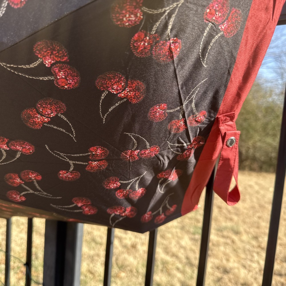 Coach UV Protection Mini Umbrella With Cherry Print CDF36 Silver/Black Multi