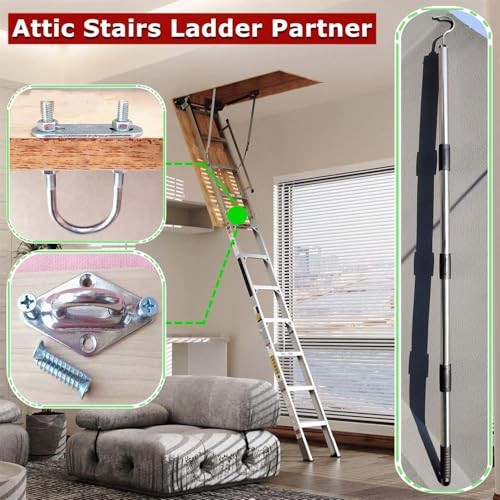 Attic Pull Down Hook System Kit, Heavy Duty Ladder Door Stairs Puller Rod Pole