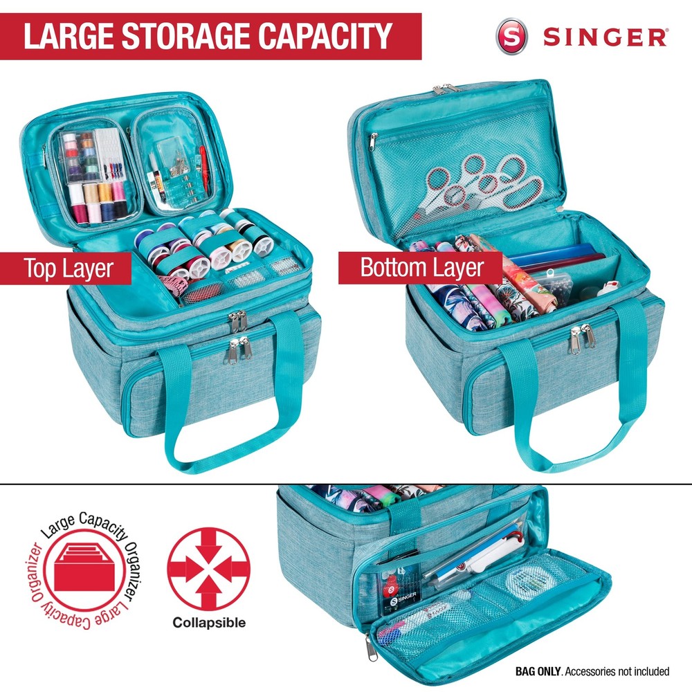 SINGER Sewing Accessories Organizer (Bag Only) – Double Layer Medium, Teal