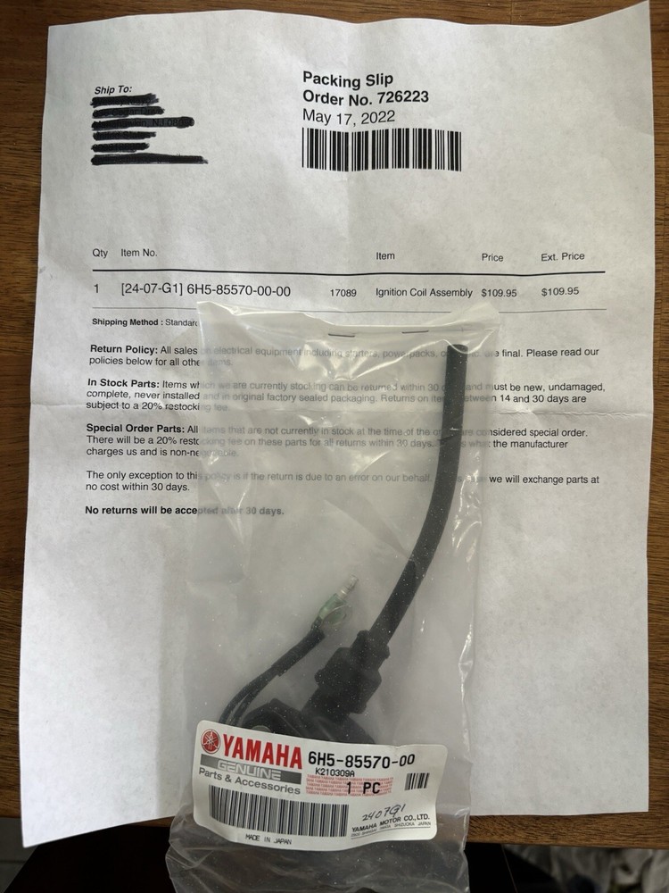 Outboard Yamaha Ignition Coil Assembly