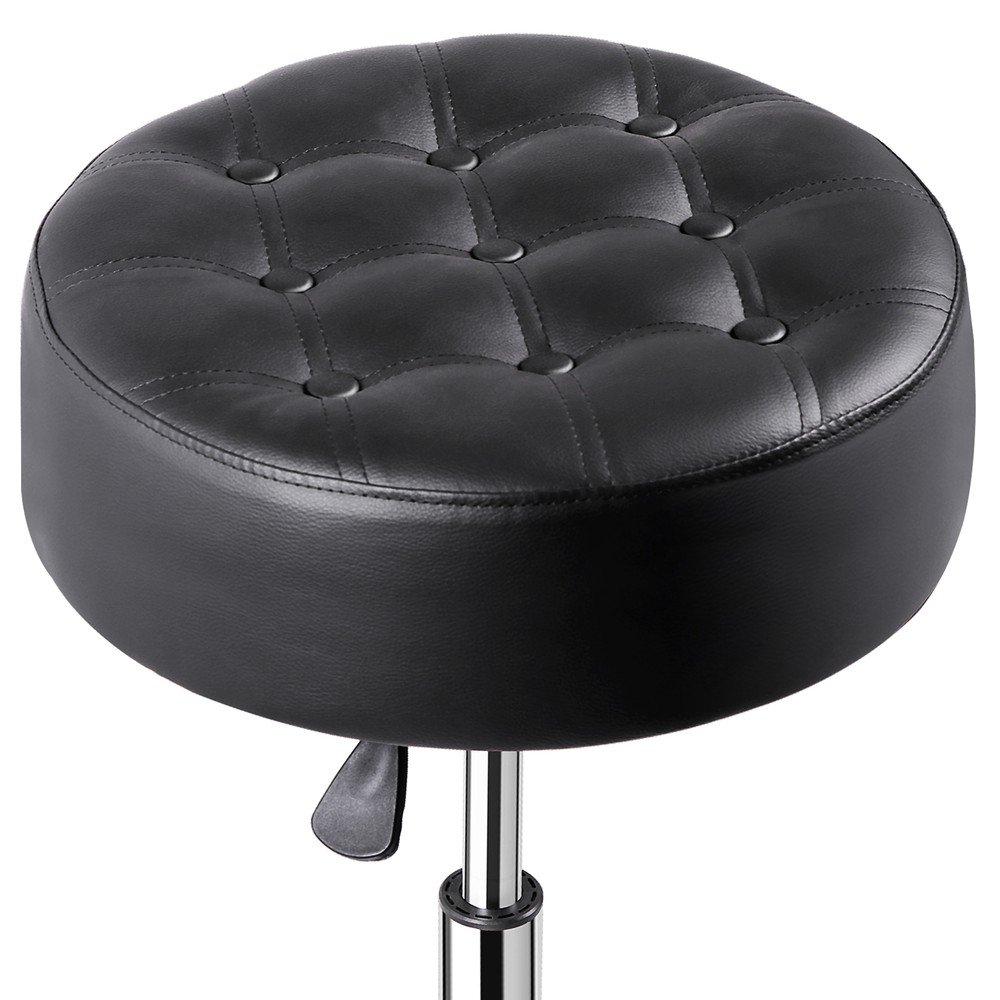 2PCS Adjustable Vanity Stool PU Leather Ottoman Stool for Bedroom w/Base Black