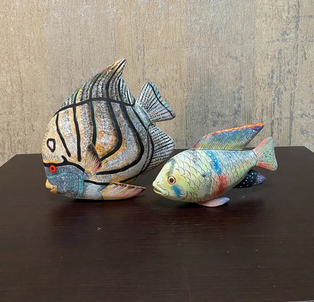 Hand Carved and Painted Wooden (Lightweight) 2 Table Fish