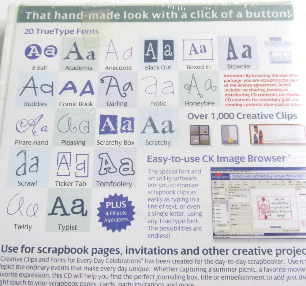 Creating Keepsakes Clips Fonts For Everyday Celebrations Graphic CD Software NIP