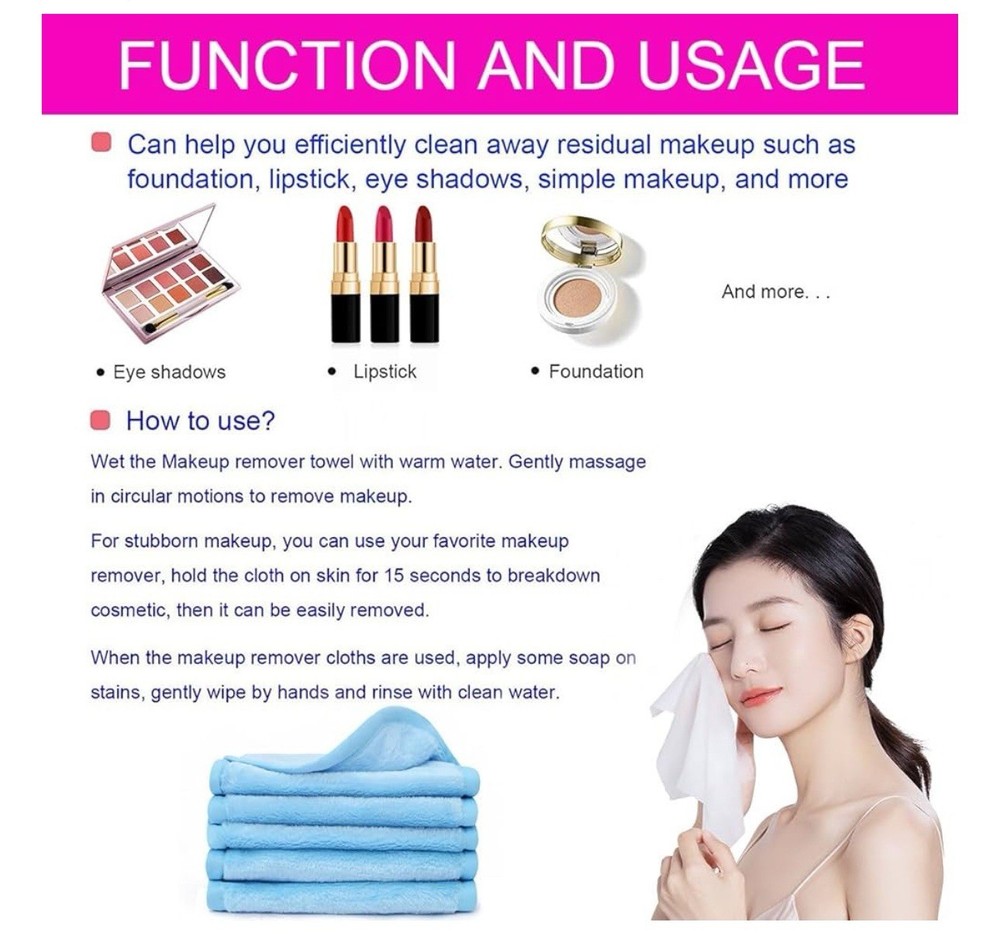 Makeup Eraser Full Size 5 Pack Blue Reusable Cloth New in Box